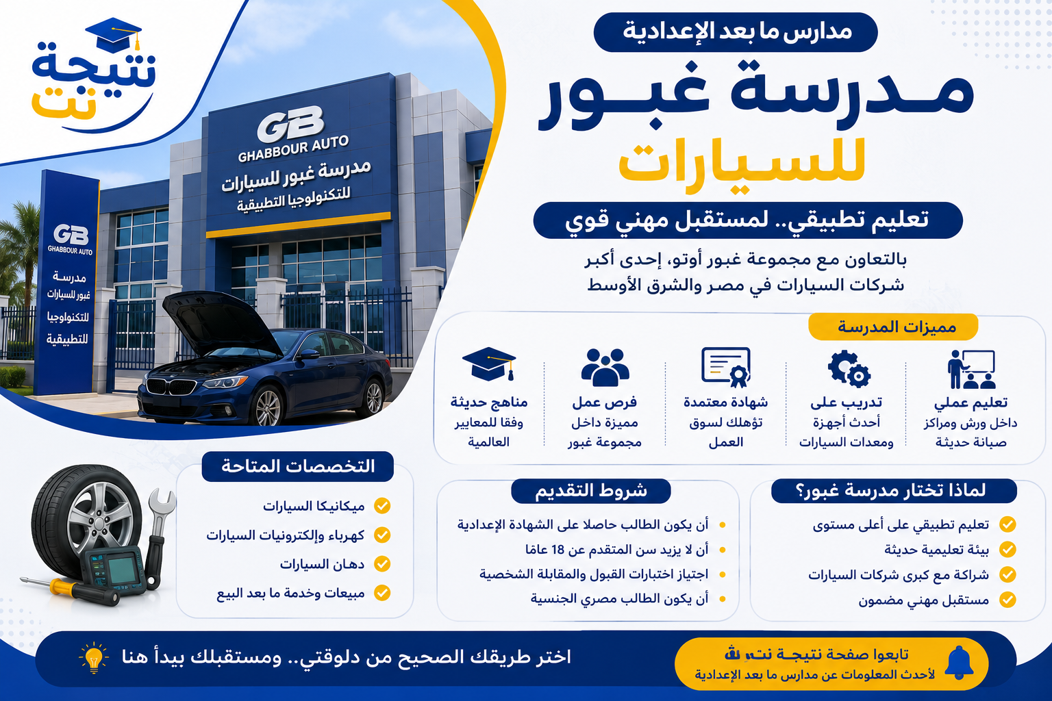 مدرسة غبور للسيارات بعد الإعدادية 2026.. الشروط وطريقة التقديم