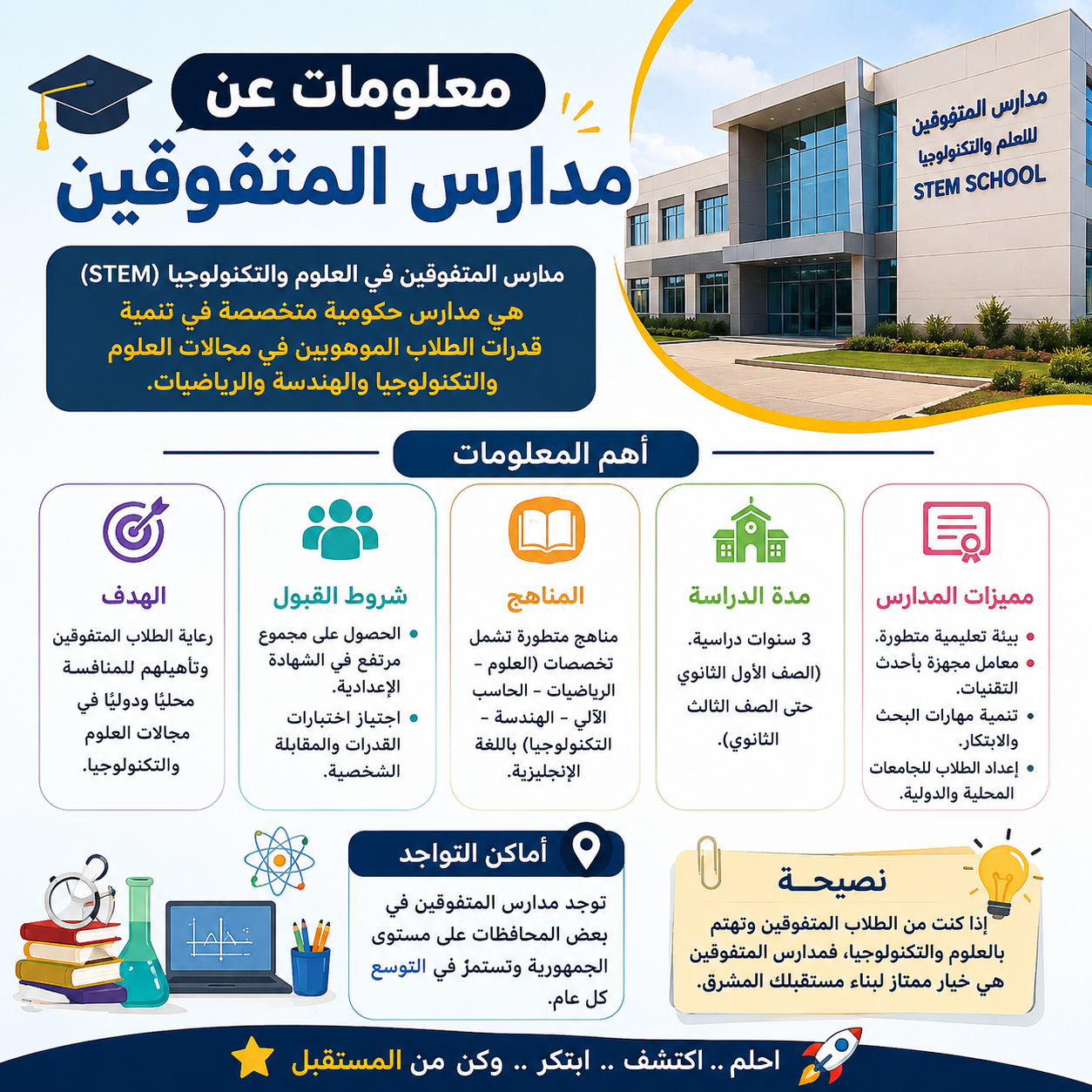 معلومات عن مدارس المتفوقين شروط وتفاصيل الالتحاق بمدارس STEM